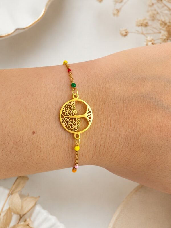 Bracelet doré Arbre de vie avec perles multicolores fait main Robbie
